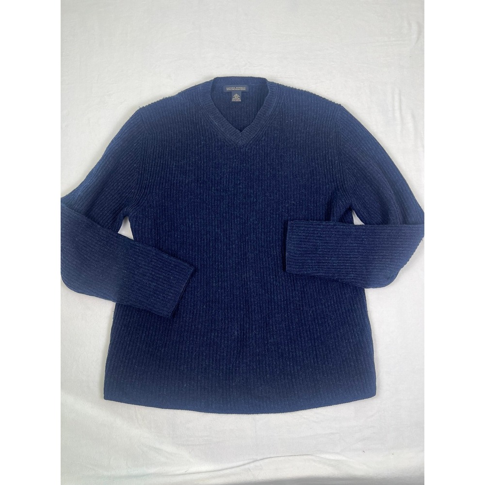 Banana Republic M L Navy Blue 100% Extra Fine Italian Merino Wool V-Neck Sweater